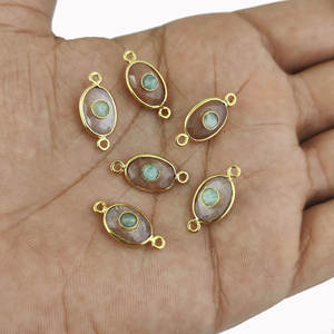 สีพีชมูนสโตนพรีไนท์พลอย8X12มม. ทอง Vermeil Bezel ชุดตัวเชื่อมต่อ - Product Image 2