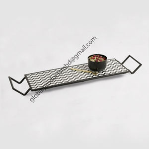 Plateau de service rectangulaire, en verre et en fer, design moderne, avec poignée en laiton, livraison gratuite - Product Image 5