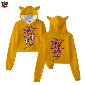 Nuovo Design felpe con cappuccio ragazze Croptop felpe con cappuccio Pullover 100% cotone Oversize <span class=keywords><strong>felpa</strong></span> con cappuccio donne Oversize Crop felpe con cappuccio - Product Image 2