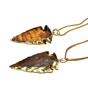 Pendentif en agate électroplaquée en forme de flèche, pierre naturelle de forme irrégulière, fait main, plaqué or, pour la fabrication de colliers - Product Image 1
