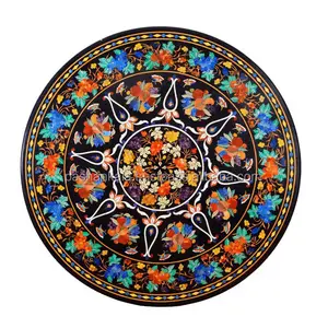 Round Marble Inlaid Coffee Table Top With Pietre Dura Art Works