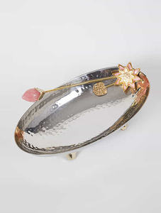 Plateau de service décoratif en métal argenté écologique avec poignées dorées pour le petit-déjeuner et le plateau de fruits de la décoration intérieure - Product Image 5