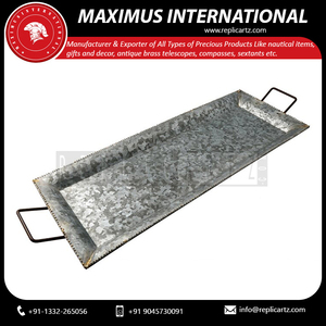 Replicartz Silver Plated Rectangular Metal Serving Tray <b>Side</b> Handles | Decorative Display Platter for Dining <b>Table</b> Home Decor - Product Image 2