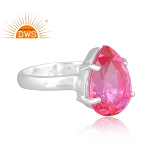 925 Plata de ley fina Natural Bio Pink Doublet Cuarzo Piedra preciosa Anillo apilable Fabricante de joyas - Product Image 3