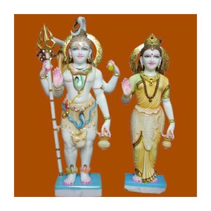 Handmade Pure White Marble Gold <b>Painted</b> God And Goddess Shiv Parvati Standing Sculpture For Home Decoration - Product Image 1