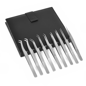 Pinzas de cejas profesionales de alta calidad, acero inoxidable con agarre de diamante, juego de 9 piezas - Product Image 2
