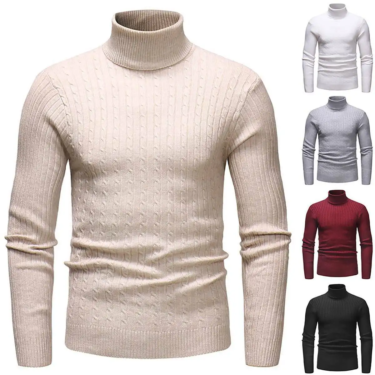 Winter high neck warm sweater/slim fit pullover men knitwear male double collar high neck