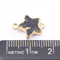 Connecteur en laiton plaqué or 18 carats en forme d'étoile de 15-17 mm avec anse pour la fabrication de bijoux, couleur Druzy noire