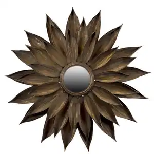 Unique design metal flower shape wall mirror home decor use brown wall mirror high quality mirror