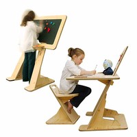 Escritorio y Silla de Estudio para Niños, Modernos, Minimalistas, Ecológicos, de Madera Ajustable, Diseño Plegable Multifuncional, Sin Tornillos
