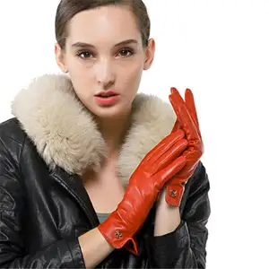 新款时尚女性驾驶触摸屏冬季保暖皮手套
