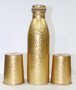 Drinking Water <b>Bottle</b> with Glass set of 3pcs for Home Travel Drinkware <b>Bottle</b> decor Gold Color Modern design Metal <b>Bottle</b> Sets - Product Image 4