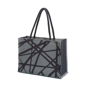 กระเป๋าปอกระเจาทำมือแฟชั่นพร้อมที่จับซิปกระเป๋าช้อปปิ้งอเนกประสงค์สีดำสำหรับโปรโมชั่นจากอินเดีย - Product Image 5