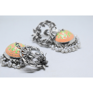 fashionable jewellery handmade trending meenakari silver look alike brass flower <b>stud</b> jhumka hoop earing for <b>girls</b> and women - Product Image 4