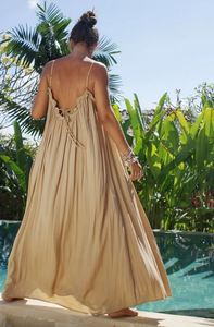 ชุดแม็กซี่เดรสยาวมัดย้อมแขนกุดสำหรับผู้หญิง,เอวสูงทรงหลวมเข้ารูปสำหรับฤดูร้อนชุดรีสอร์ท - Product Image 5