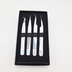 Ensemble de pinces à épiler professionnelles en acier inoxydable pour extensions de cils, revêtement blanc antistatique, précision, marque privée - Product Image 4