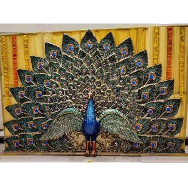 Satın tavuskuşu 3D Backdrop düğün için düğün renkli Fiber Peacock paneli düğün sahne tavuskuşu paneli zemin