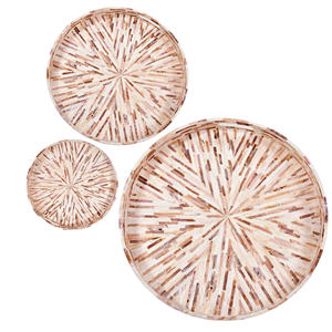 Plateau de service en bois rond traditionnel de haute qualité avec incrustation de nacre de conception de rayons de soleil crème pour le restaurant d'hôtel de bureau à domicile - Product Image 6