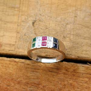 Tự Nhiên Emerald <span class=keywords><strong>Ruby</strong></span> Sapphire Nhẫn Phong Cách Đơn Giản 18K Vàng Vàng Kích Thước Điều Chỉnh Chính Hãng Quý Gem Lady - Product Image 4