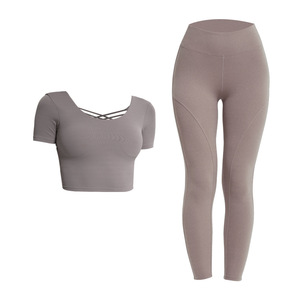 Vêtements de yoga élastiques et amples pour femmes, combinaison de fitness sans couture, avec logo personnalisé, couleur unie - Product Image 2