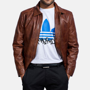 แจ็กเก็ตมอเตอร์ไซค์100% หนังวัวแท้ทรงบางพอดีกันน้ำคอตั้งใช้ได้กับทุกขนาด - Product Image 1