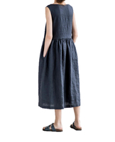 Robe Courte Classique Noire pour Femme, Longueur Genou, 100% Lin, Écologique, Lavable, Tissée, Taille Naturelle, Simple
