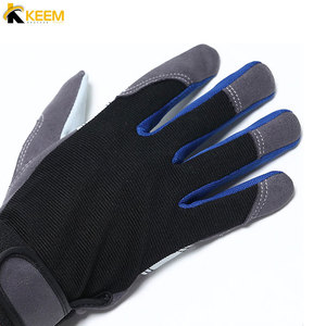 Guantes de cuero de grano para hombre, manoplas de montaje de cuero profesional para conducción, Color azul y negro - Product Image 3