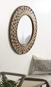 Miroir mural moderne en rotin naturel avec finition naturelle, parfait pour la décoration murale et le design élégants de la maison et du restaurant - Product Image 3