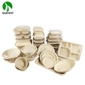 Take Away Lunch Box Bamboo Paper Packaging Take Away Disposable Microwavable Eco Bento Lunch Box