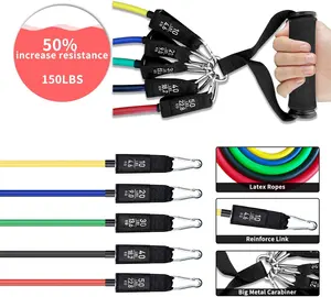 Insgesamt 150 Pfund 11 Stück Tube Resistance Bands Set für das Training aller Muskeln