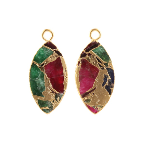 Mohave – connecteur en cuivre turquoise en forme de marquise, connecteur plaqué or galvanisé, simple bail, boucle d'oreille, paire de breloques - Product Image 1