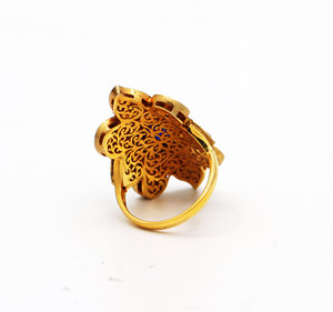 Tanzanite naturelle plaquée or et bague de créateur en diamant Polki en argent sterling 925 et or bagues victoriennes faites à la main bijoux - Product Image 3