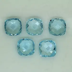 Bầu Trời Tự Nhiên Blue Topaz 10 Mét Cushion Briolette Cut Handmade 5 Cái Bán Buôn Đá Quý Lỏng Rất Nhiều Thủ Công Trang Sức Làm