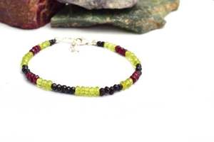 Natural <b>Black</b> Spinel, Peridot Ruby Rondelle Beads 92.5 Sterling Silver 7-8"<b>Long</b> Beautiful Handmade Cuff Bracelet - Product Image 2