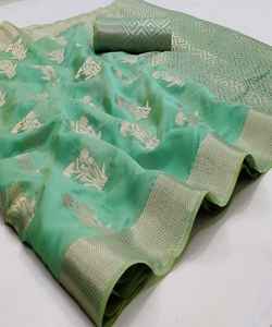 Banarasi Soie Jacquard Saree avec Chemisier Femmes Porter Dames Fête Festival Usage Quotidien Doux Coton Soie Sari En Gros Bas Prix Vêtements - Product Image 1