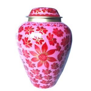 Recuerdo pintado de flores para cenizas conmemorativas, urna de cremación de metal moderno para adultos a bajo precio - Product Image 1