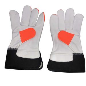 PK 2023 Grain White Leather Back <b>Safety</b> <b>Gloves</b> with Orange Cotton & Black Rubberized Cuff Durable Protection <b>Gloves</b> - Product Image 1