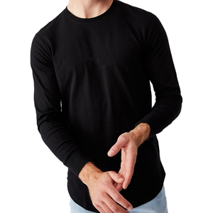 OEM 2026 Nouveaux T-shirts pour hommes en gros, T-shirt uni à manches longues pour hommes, col rond, 100% coton, T-shirt uni pour hommes, noir Teelack T - Product Image 1