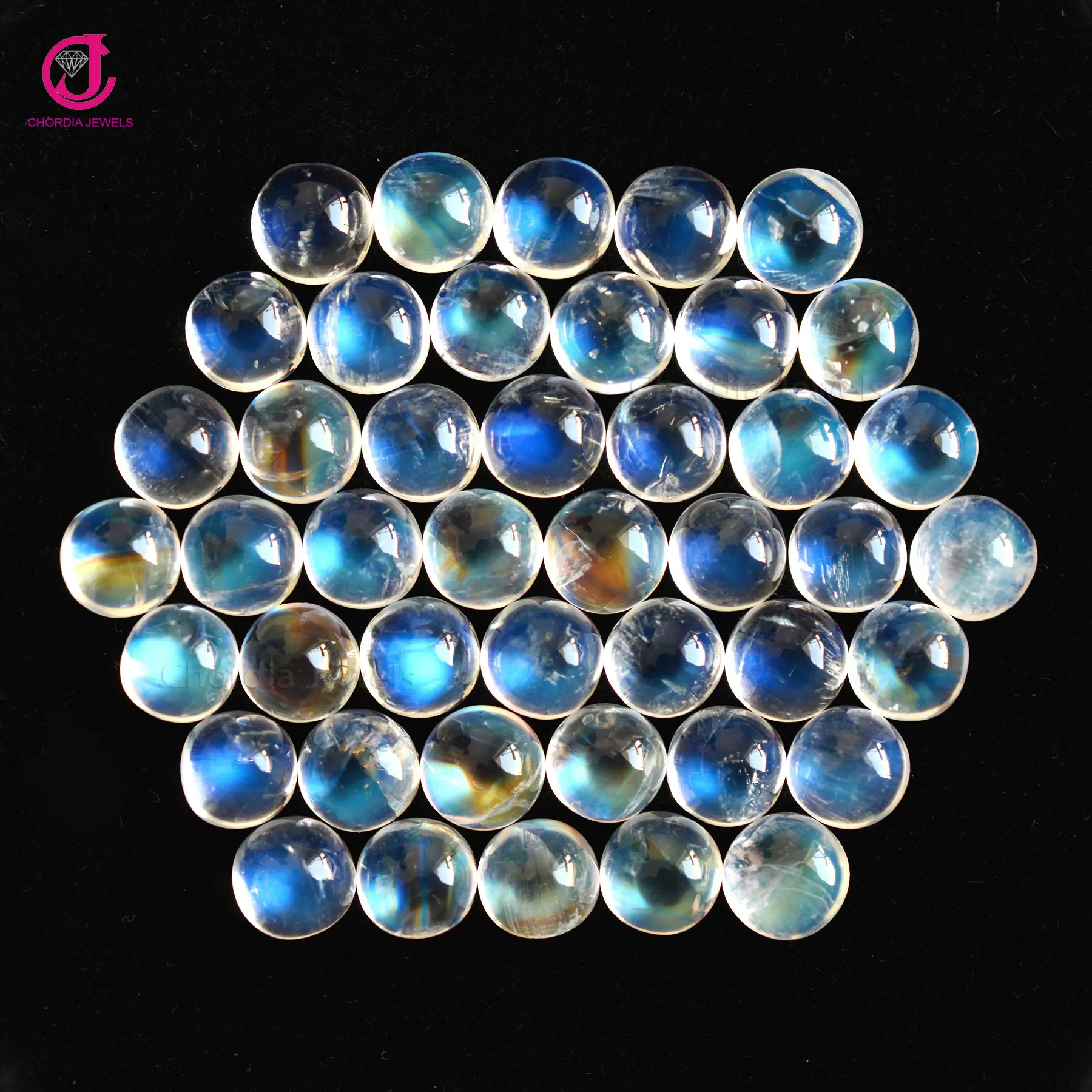 4Mm-6Mm 100% Natuurlijke Regenboog Maansteen Super Fijne Ronde Cabochon Top Kwaliteit Witte Edelstenen Voor Sieraden Fabriek Groothandelsprijs