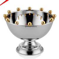 Tazón de metal decorativo con soporte de hoja dorada, cuenco de servicio para hoteles y restaurantes