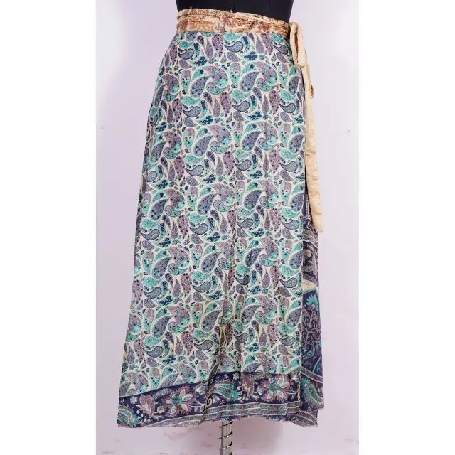 Vintage Style Wrap Around Magic Skirt Two Layer Plus Size Bohemian Belly Dance Woman Silk Sari Skirt Bridal Long Maxi Skirts