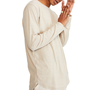 Camiseta de manga larga de algodón puro, color beige, estilo casual, para hombre, venta al por mayor OEM, según el deseo y requisito del cliente. - Product Image 5