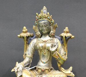 Statue de Tara cloutée verte 4 couleurs Art bouddhiste idole Népal Sculpture religieuse en laiton moulé à la main Impression personnalisée Sculpture en métal - Product Image 2