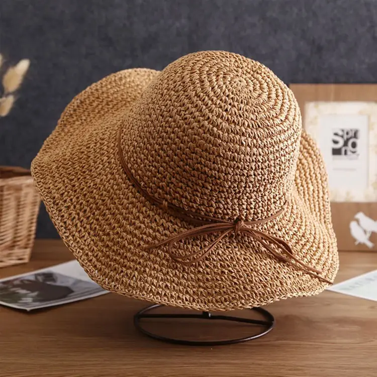 Chapeau de paille pliable Unique pour femmes, chapeaux de paille à large bord pour la plage d'été au Vietnam, vente en gros