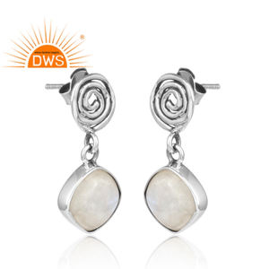 Arc-en-ciel pierre de lune ensemble de pierres précieuses en argent oxydé ethnique spirale boucle d'oreille bijoux pour femmes cadeau pour sa Collection Vintage - Product Image 2