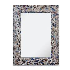 Handmade Blue Color Glass Mosaic <b>Wall</b> <b>Mirror</b> <b>Rectangle</b> Feather Design Home Decor for Bathroom Framed <b>Wall</b> for Living Space - Product Image 6