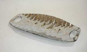 Plateau rectangulaire en aluminium poli brillant / plaqué nickel, design fantaisie, qualité supérieure, luxe royal, vaisselle vintage, plat de service - Product Image 4