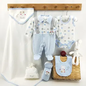 190g/M2 GSM High Quality 100% Cotton Baby Clothes Set for Boy Newborn Baby Layette Gift Sets Baby Wear