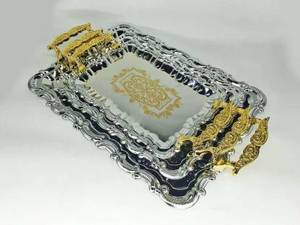 Antiqued Metal <b>Serving</b> Tray <b>Set</b> Modern 3 Different Sizes Shapes Home Restaurant Kitchen Accessories Decorative tray - Product Image 3