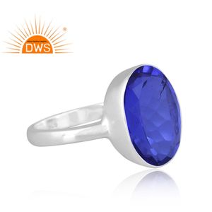 925 argent Sterling fin Doublet Tanzanite Quartz pierres précieuses empilable bague bijoux pour femmes cadeau pour elle - Product Image 3